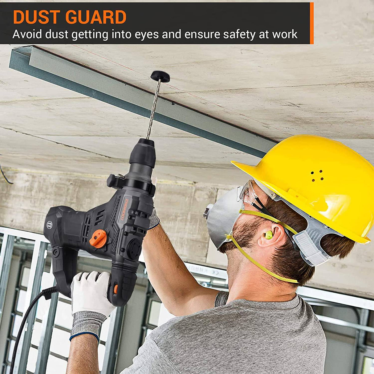 ENGiNDOT Taladro percutor rotatorio de 12,5 amperios, 1-1/4 pulgadas SDS-Plus 4 en 1 Taladro percutor multifuncional de servicio pesado, embrague de seguridad, portabrocas, - DIGVICE MX