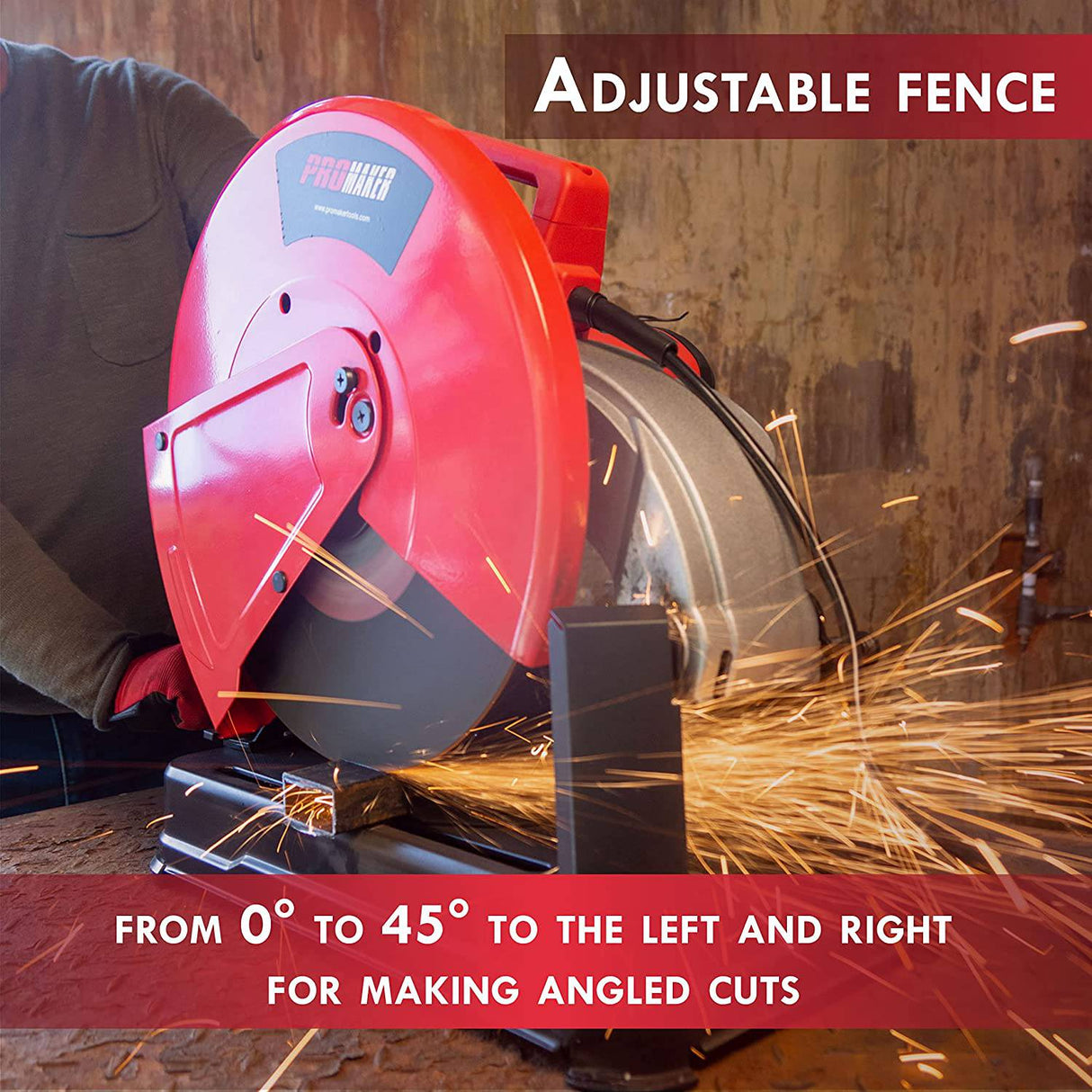 PROMAKER, sierra tronzadora para trabajo pesado de 14 pulgadas, 20 AMP 2400W 40000RPM, para metal ajustable de 0 a 45°, sierra de corte de diámetro de hoja, corte de hoja de metales pesados, sierra ingletadora para cortar metal, PRO-TZ2400 - DIGVICE MX