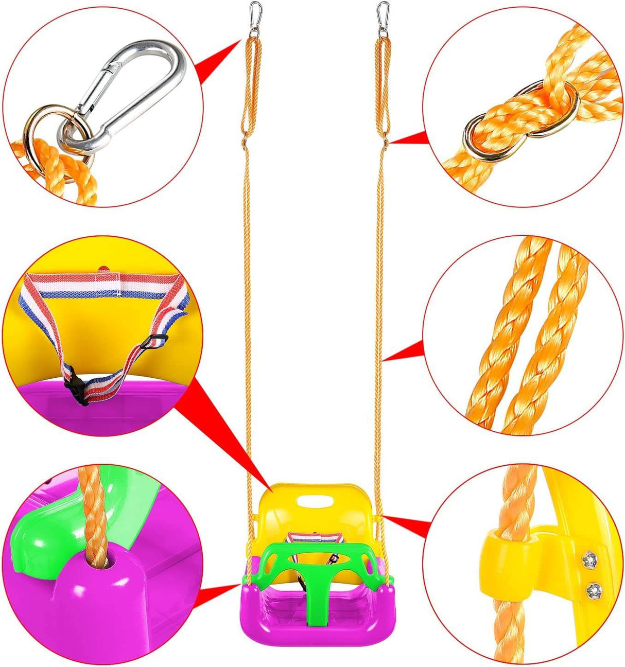 ANCHEER Asiento columpio 3 en 1 para niños de 6 meses en adelante, asiento columpio antideslizante y desmontable para niños y adolescentes para patio de juegos al aire libre, rosa - DIGVICE MX