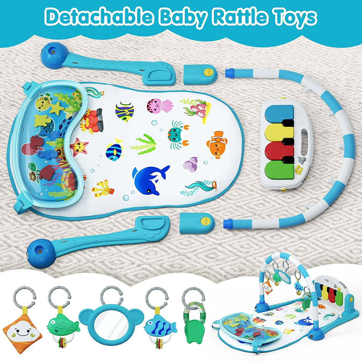 UNIH Baby Gym Play Mat, Kick and Play Piano Gym con Water Mat, Tummy Time Mat, Centro de actividades de luz musical para bebés y niños pequeños, Regalo de cumpleaños Play Mat para recién nacido - DIGVICE MX