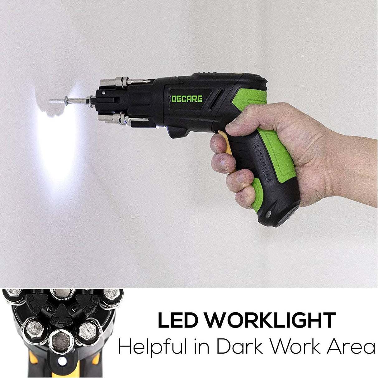 Destornillador eléctrico Decare, pistola de tornillo eléctrica inalámbrica recargable de 3,6 V con 6 uds. Bits, 1 Uds. Adaptador de extensión y luz LED - DIGVICE MX