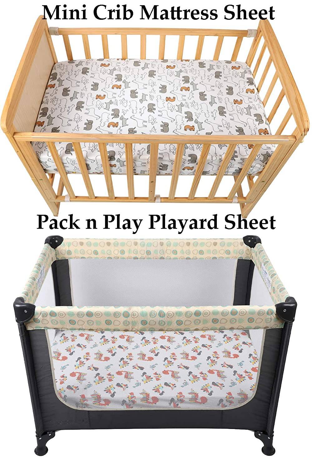 KNLPRUHK - Pack n Play Playard Juego de sábanas, 3 unidades, 100 % algodón de punto jersey, sábanas ajustables portátiles para minicuna, para bebé, niño, ultrasuave, elástico, lindo dinosaurio, elefante, león, caballo, koala - DIGVICE MX