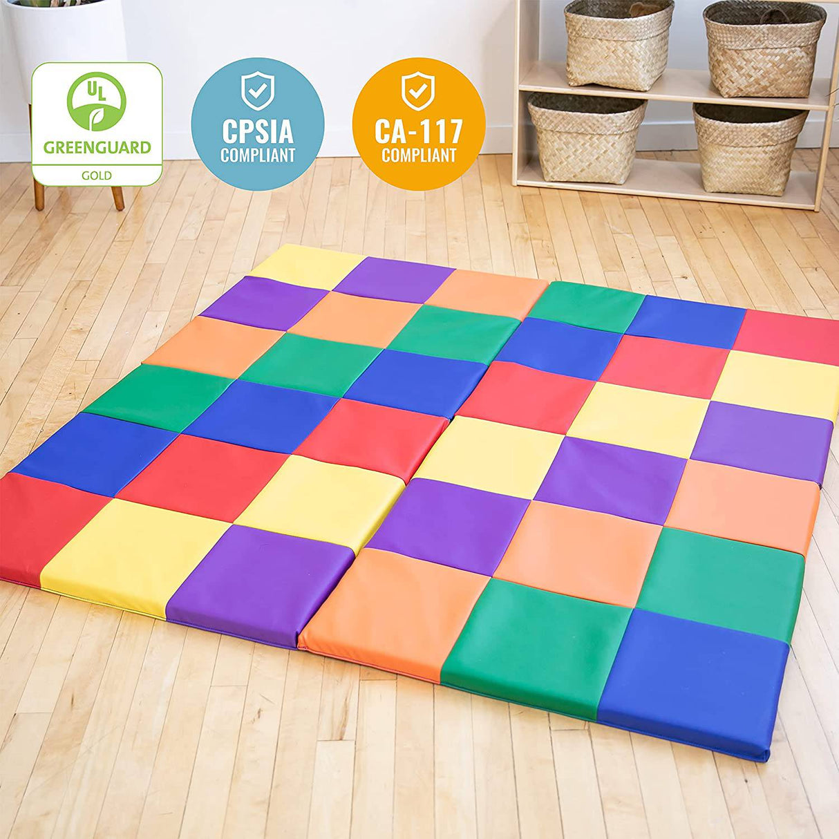 SoftZone Patchwork - Tapete de actividades de espuma para niños pequeños, 58 pulgadas, cuadrado, colorido, tapete para gatear y estar boca abajo, tapete acolchado para el piso del bebé, juego activo seguro para bebés, diseño plegable, varios colores - DIGVICE MX