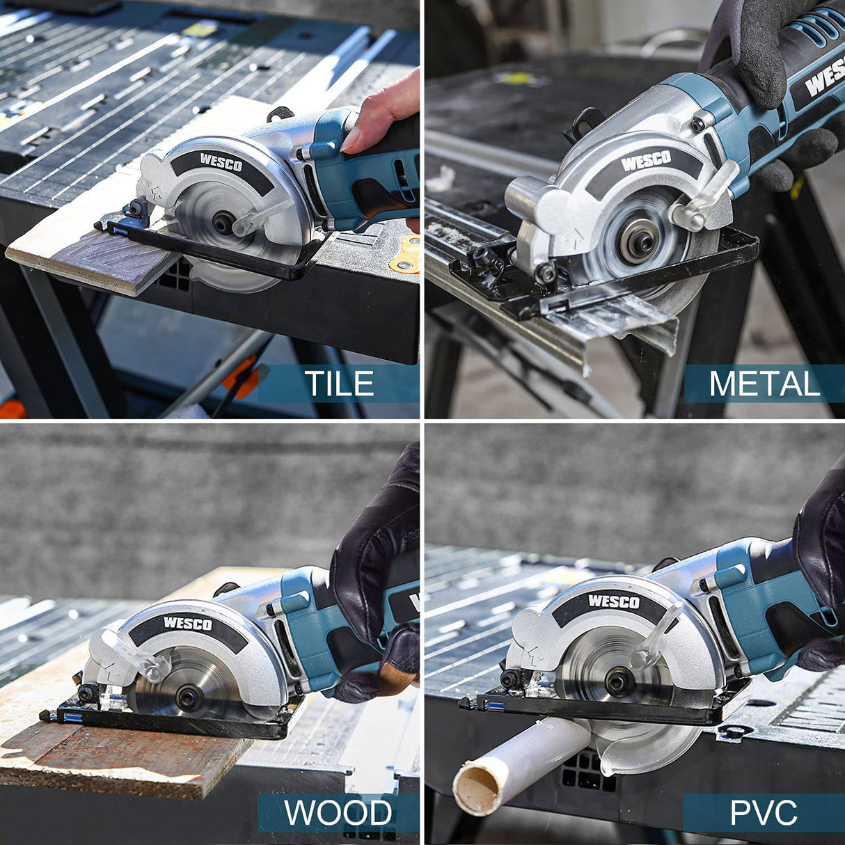 WESCO Mini sierra circular, 20 V 3-3/8 pulgadas, sierras de pista de mano inalámbricas, profundidad de corte máxima 1-1/8 pulgadas, mit guía paralela, hoja TCT 24T, para madera, hormigón, paneles de yeso, metal blando, azulejos y cortes de plástico - DIGVICE MX