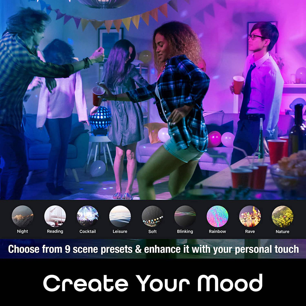 Geeni Prisma 1050 lúmenes A21 Wi-Fi multicolor bombillas (2700 K), paquete de 4 - Bombillas LED regulables, equivalente a 75 vatios - No requiere concentrador - Funciona con Amazon Alexa, Hey Google - DIGVICE MX