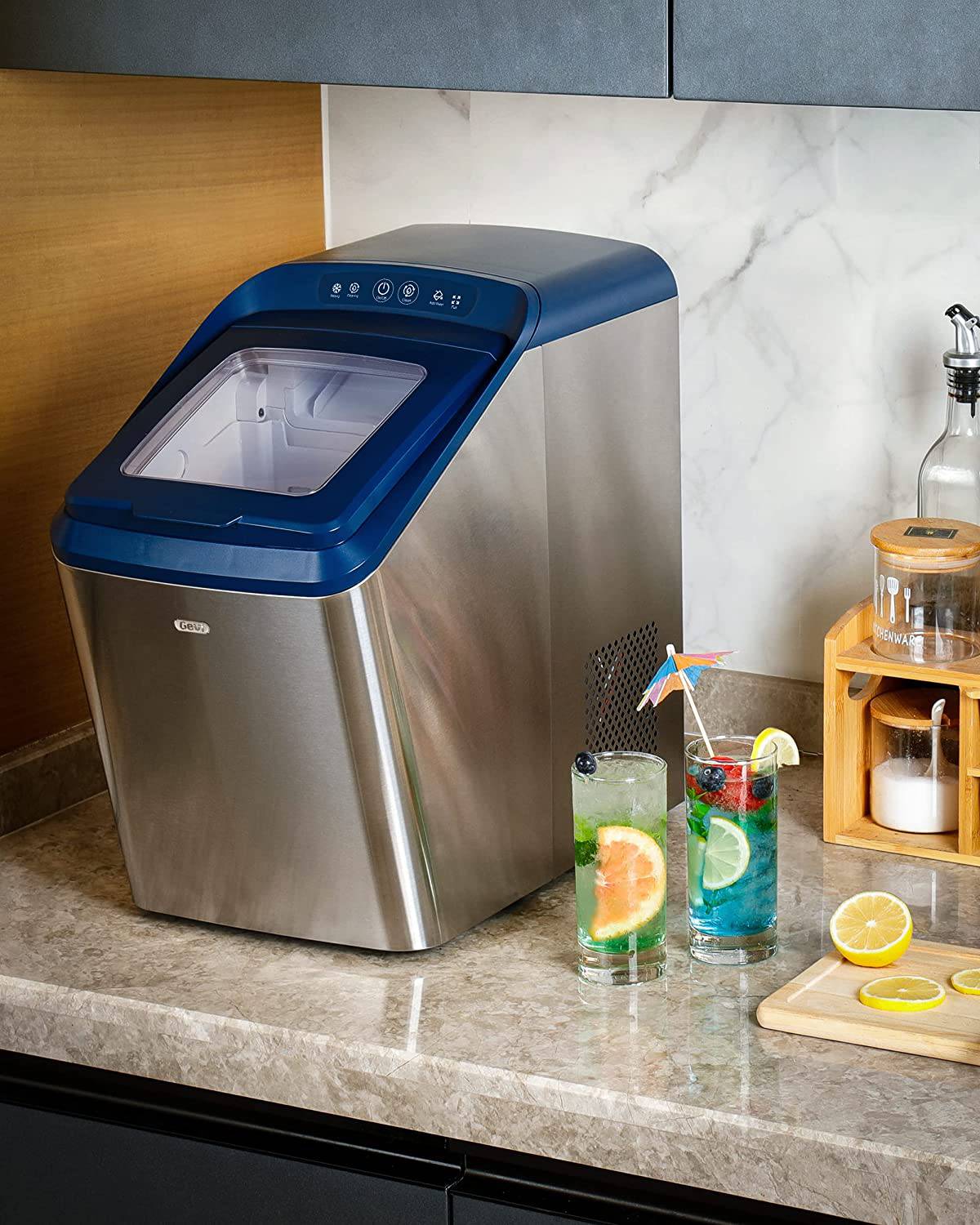 GEVI - Máquina para hacer hielo para el hogar con aislamiento grueso | Máquina portátil de hielo en pellets con autolimpieza | Producción silenciosa máxima de 29 lb/día | Carcasa de acero inoxidable - DIGVICE MX