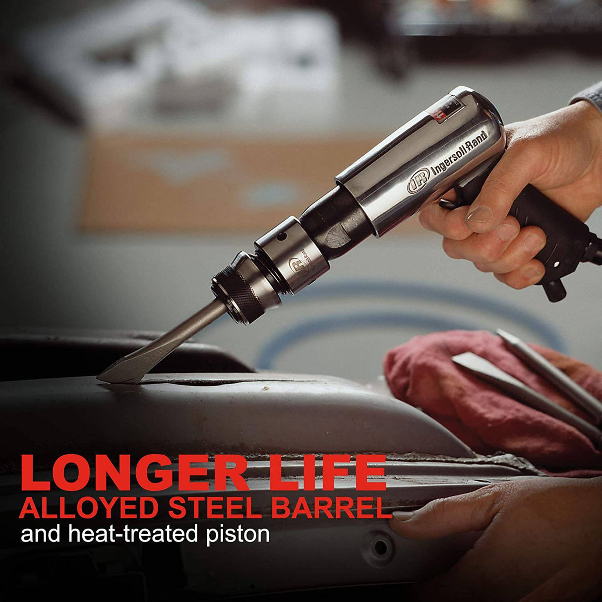 Ingersoll Rand 114GQC Martillo neumático - Juego de cinceles de 3 piezas con punzón cónico, cortador de paneles, cincel plano, carrera de 2-5/8 pulgadas, 3500 BPM, liviano, compacto, gris - DIGVICE MX