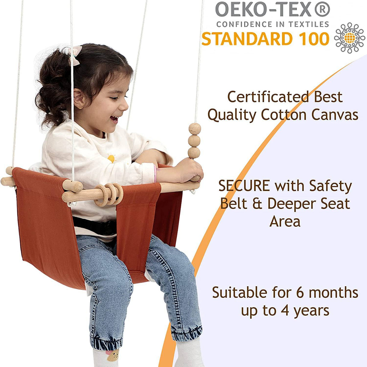 MASS LUMBER - Columpio de lona para interior y exterior para bebé con cinturón, juego para colgar en el techo, bolsa de almacenamiento, (canela) - DIGVICE MX