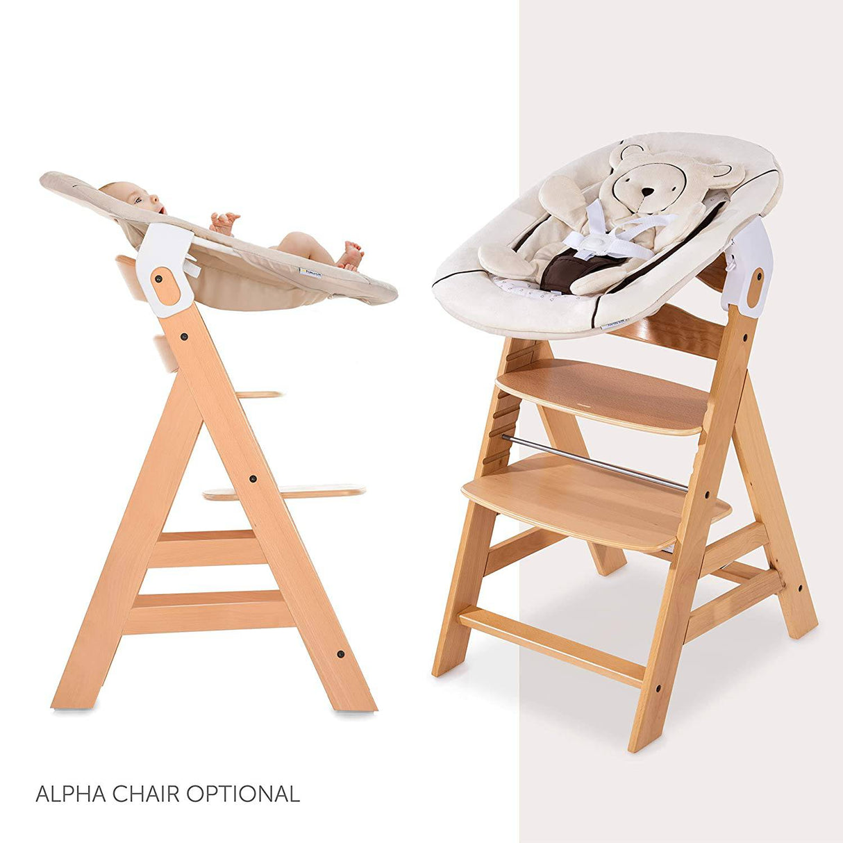 Hauck Alpha Bouncer 2 en 1 Set para recién nacido, Cozy Baby Rocker from Birth, Compatible con Hauck Wooden Grow-Along High Chair Alpha+, Seat Minimizer, Hearts Beige - DIGVICE MX