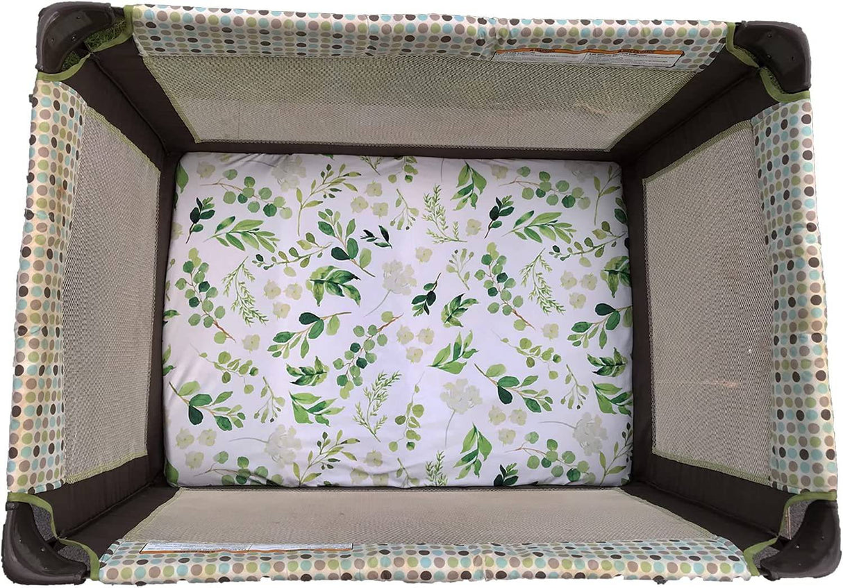 CULCLENDY - Sábana Pack n Play, Sábana de juego, Sábana ajustada, Paquete de hojas verdes, 38"x 26"x 3'', Decoración de vivero de hojas verdes, Funda de colchón - DIGVICE MX