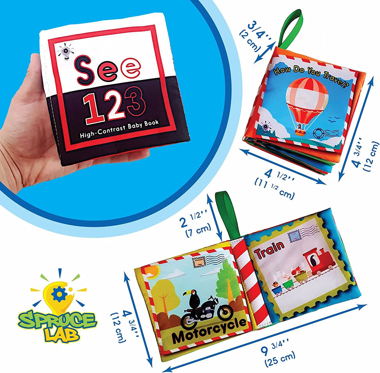 Spruce Lab - Libros educativos suaves para bebés, juego de 6 libros de tela, desarrollo sensorial - SLCB1