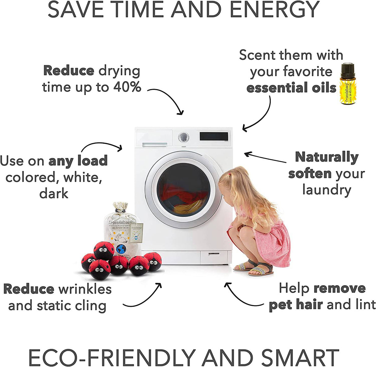 Friendsheep - Bolas para secadora de lana (6 unidades, XL, orgánicas, premium, reutilizables, sin crueldad, hechas a mano, de comercio justo, sin pelusa, suavizante de telas, mariquitas - Lavandería) - DIGVICE MX