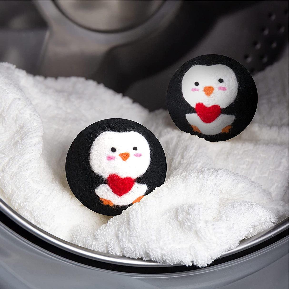 Calindiana - Bolas para secadora de lana de Nueva Zelanda 100% orgánicas de primera calidad, suavizante de tela reutilizable para la colada, bonita alternativa a las hojas de secadora, antiestático, tamaño XL, paquete de 6, pingüino negro - DIGVICE MX