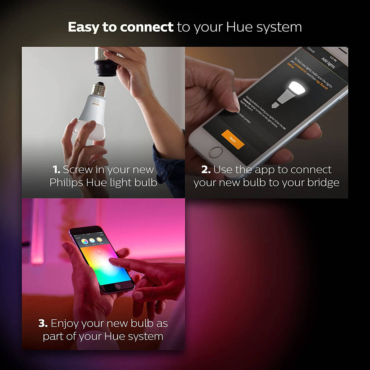 Bombilla inteligente Philips Hue Single Premium A19, 16 millones de colores, para la mayoría de las lámparas y luces de techo (se requiere Hue Hub, funciona con Alexa), versión antigua, blanca (464487) - DIGVICE MX