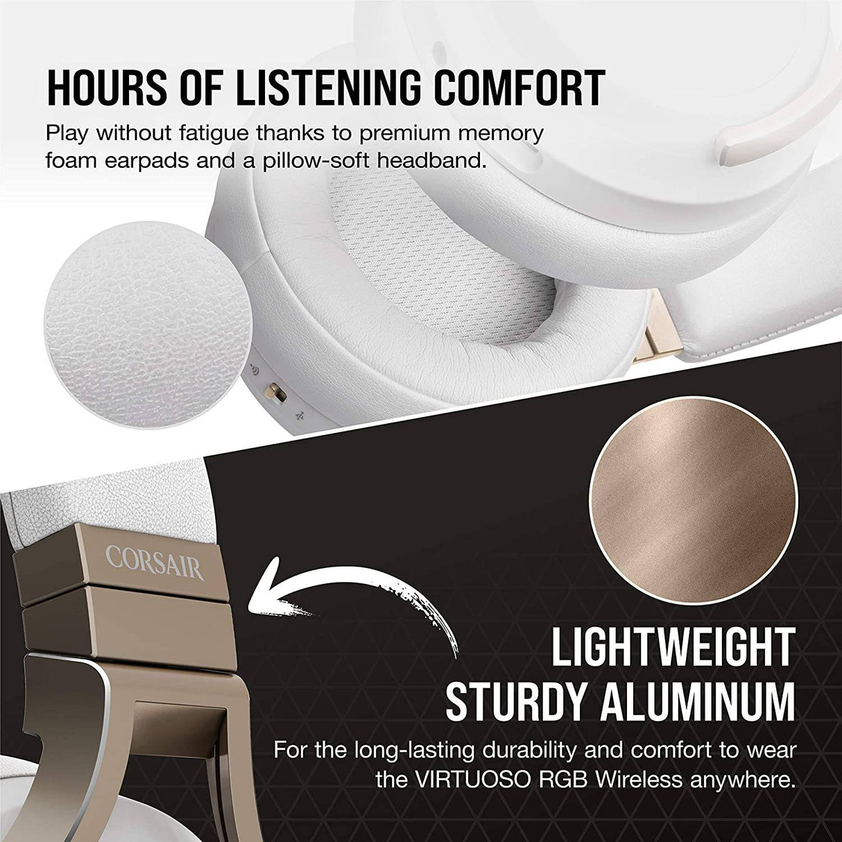 Corsair Virtuoso RGB Auriculares inalámbricos para juegos - Sonido envolvente 7.1 de alta fidelidad con micrófono de calidad de transmisión - Auriculares de espuma viscoelástica - 20 horas de duración de la batería - PC, PS5, PS4 - Perla