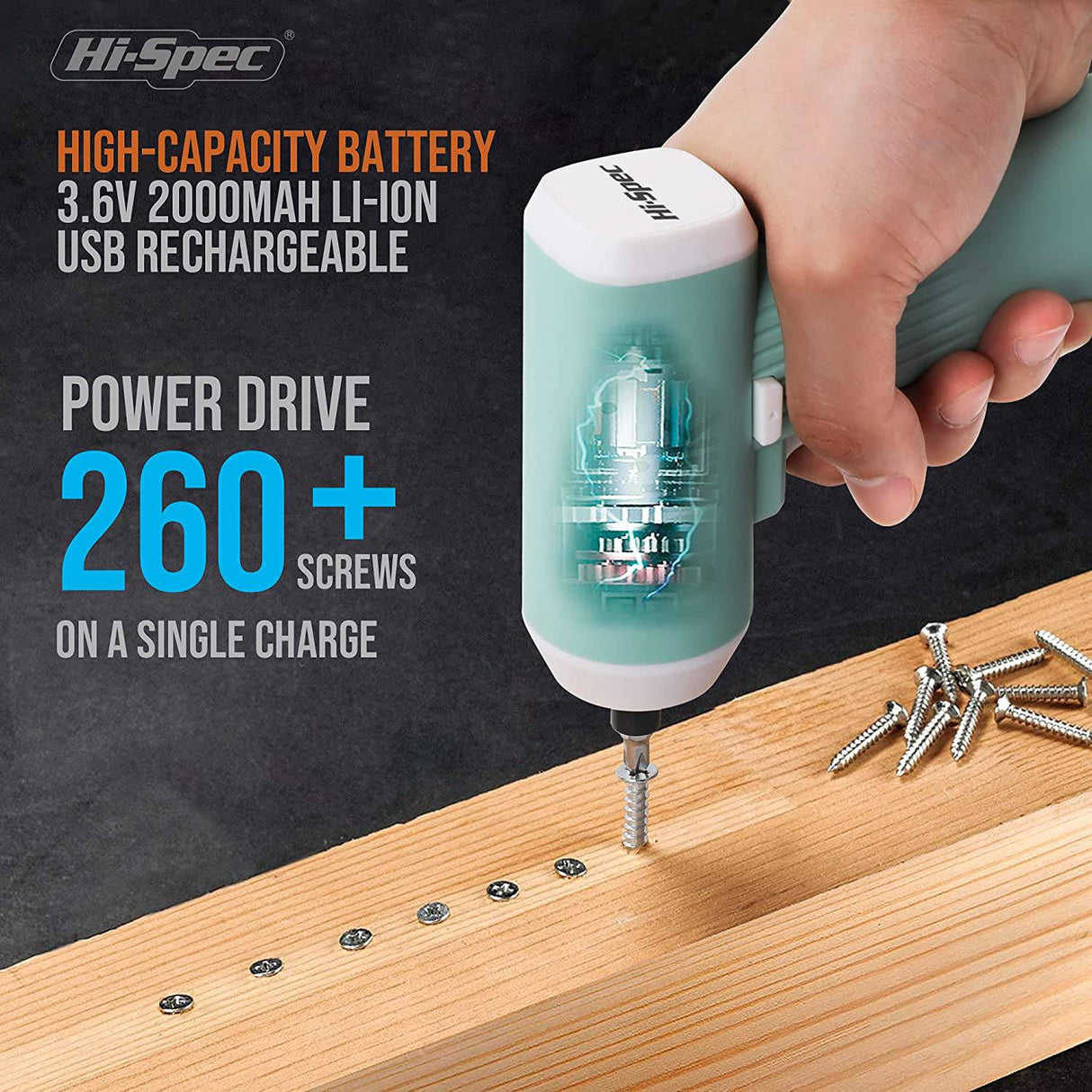 Destornillador inalámbrico Hi-Spec 34pc Green 3.6V USB Electric Power. Batería recargable y puntas de destornillador - DIGVICE MX