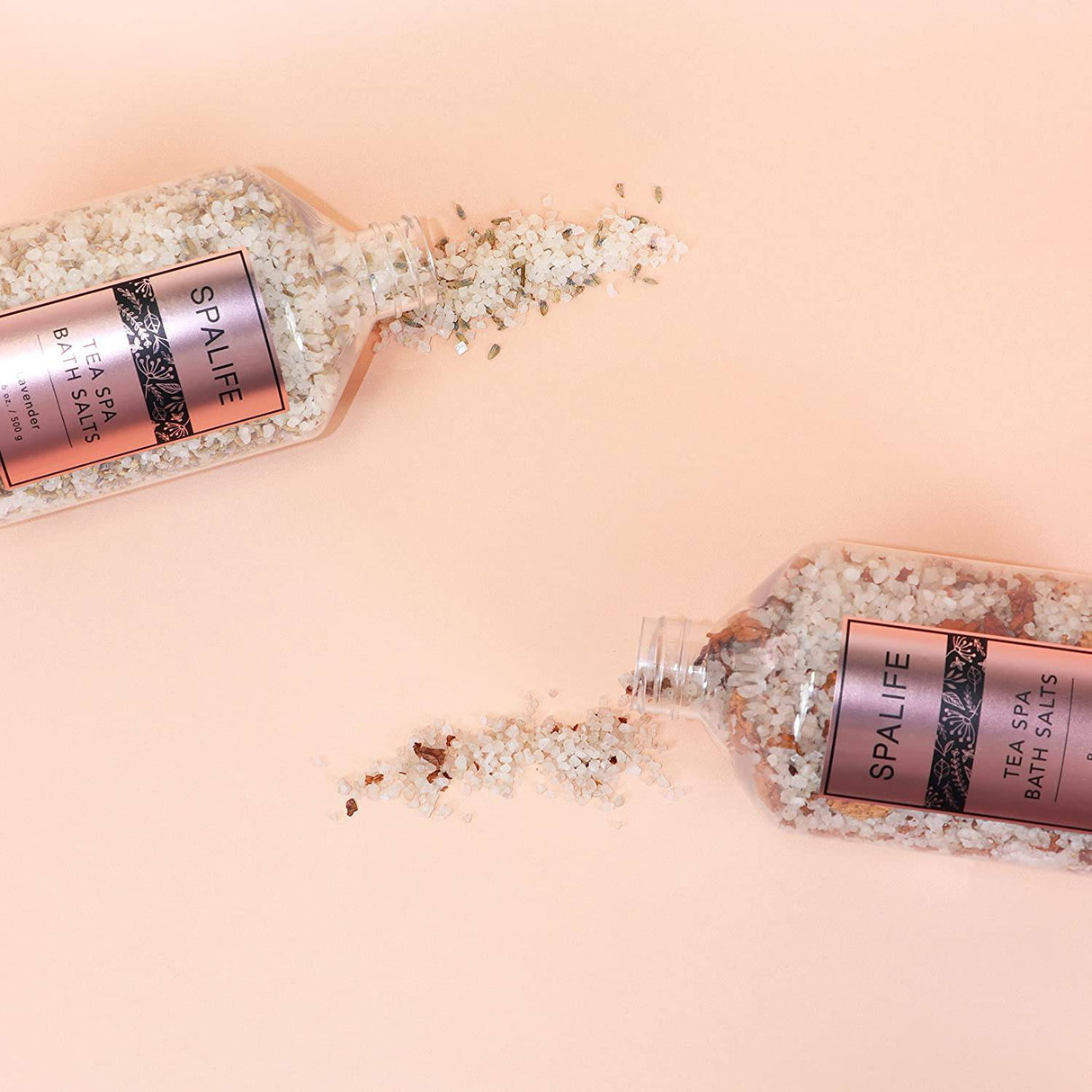 SpaLife Sales de baño minerales efervescentes con infusión de pétalos calmantes - 2 Paquete 17.6 oz. ea (lavanda y rosa)