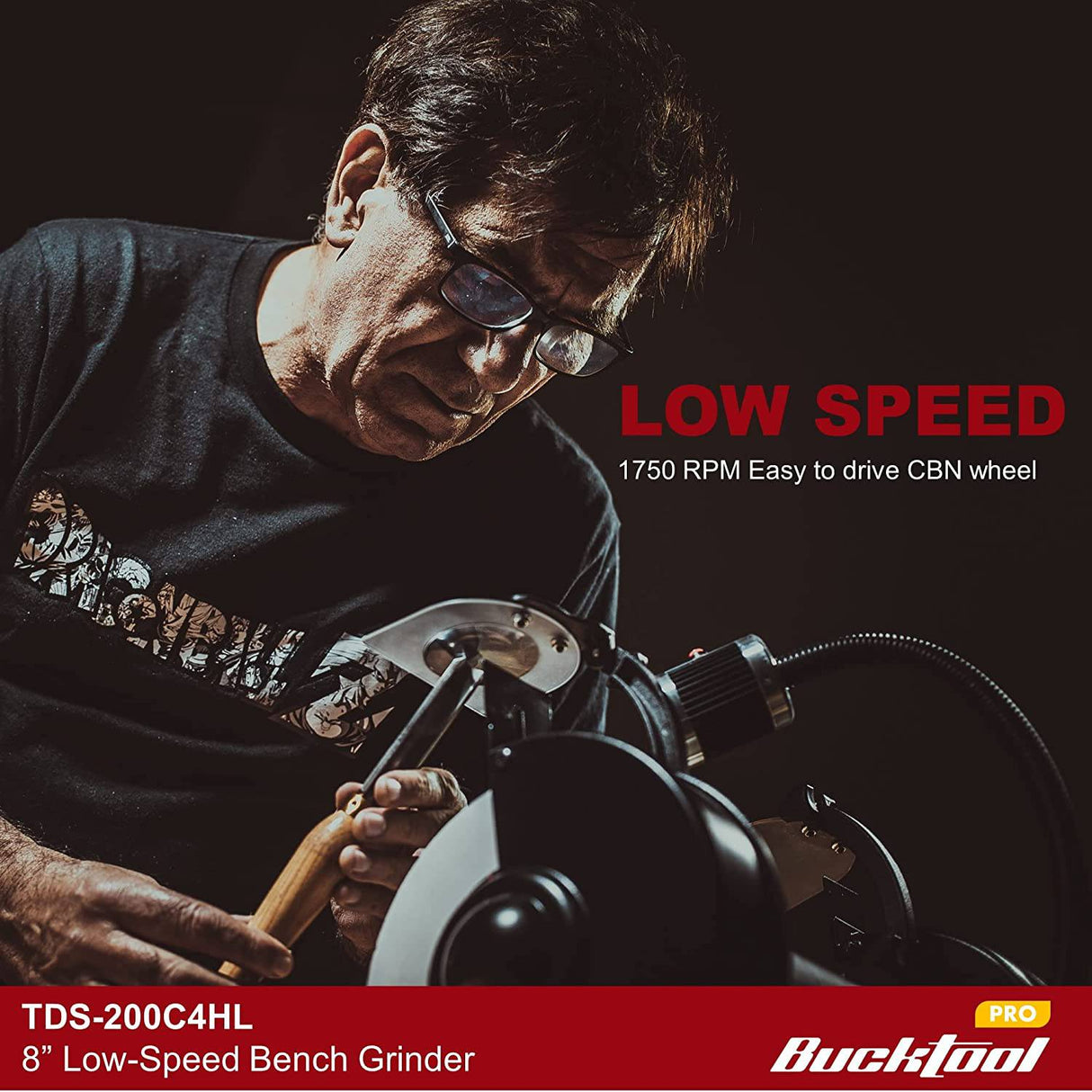 Amoladora de banco de baja velocidad BUCKTOOL de 8 pulgadas compatible con rueda CBN, amoladora de rueda profesional sin oscilaciones, TDS-200C4HL - DIGVICE MX