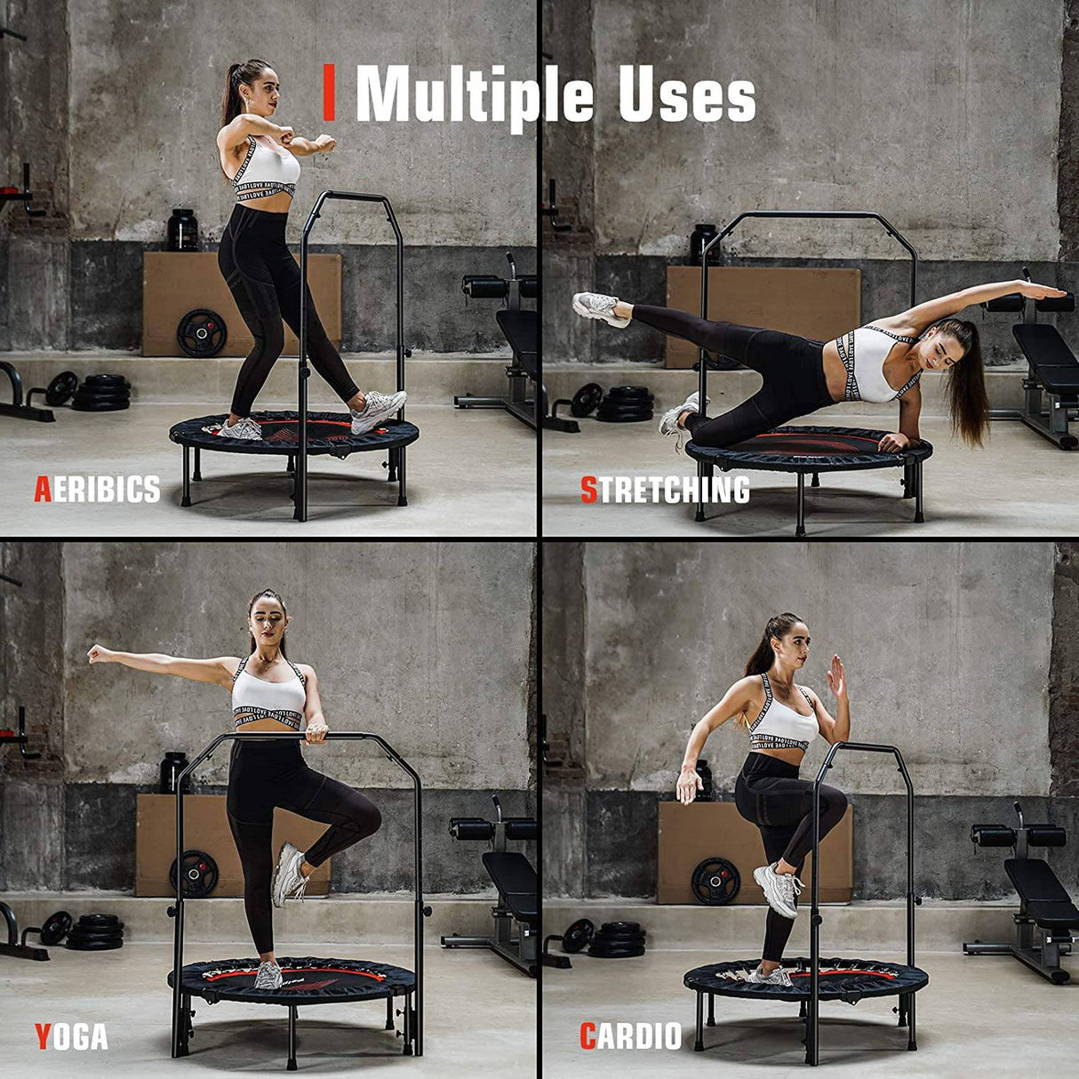 Pelpo 38" Mini trampolín plegable, trampolín de ejercicio con mango de espuma ajustable, trampolín reboteador para adultos Fitness, trampolín interior para entrenamiento de rebote carga máxima 330 libras