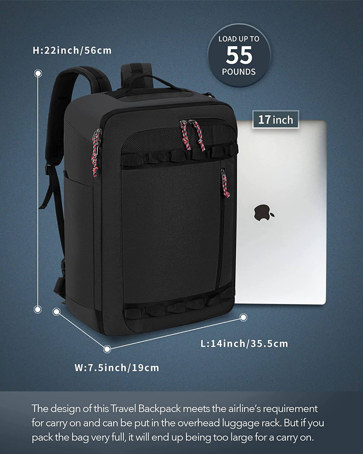 TRAILKICKER - Mochila de viaje de 48 l, mochila de transporte aprobada para vuelos, resistente al agua, bolsa de fin de semana para hombres y mujeres ejecutivos de negocios (48 l, negro)