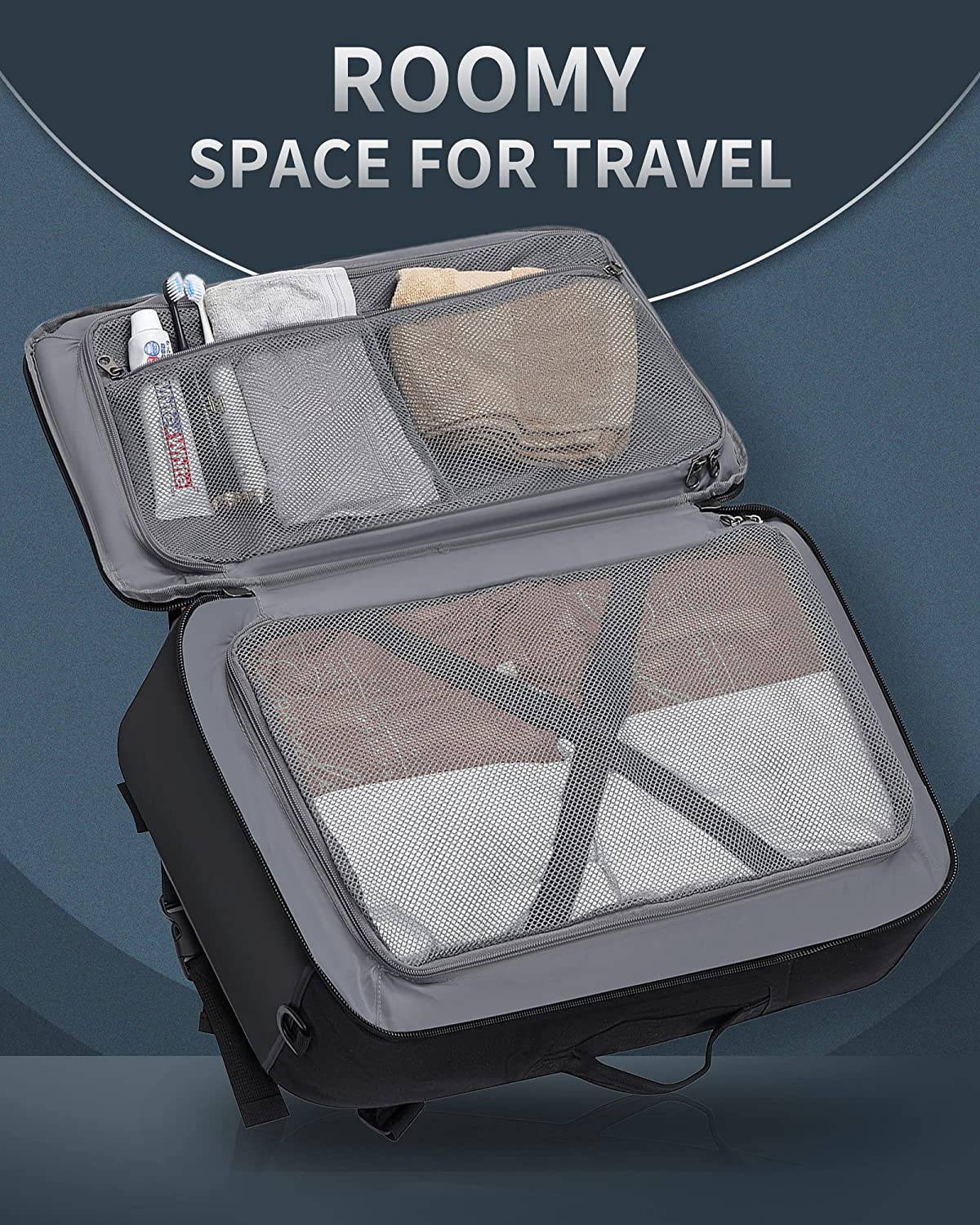 TRAILKICKER - Mochila de viaje de 48 l, mochila de transporte aprobada para vuelos, resistente al agua, bolsa de fin de semana para hombres y mujeres ejecutivos de negocios (48 l, negro)