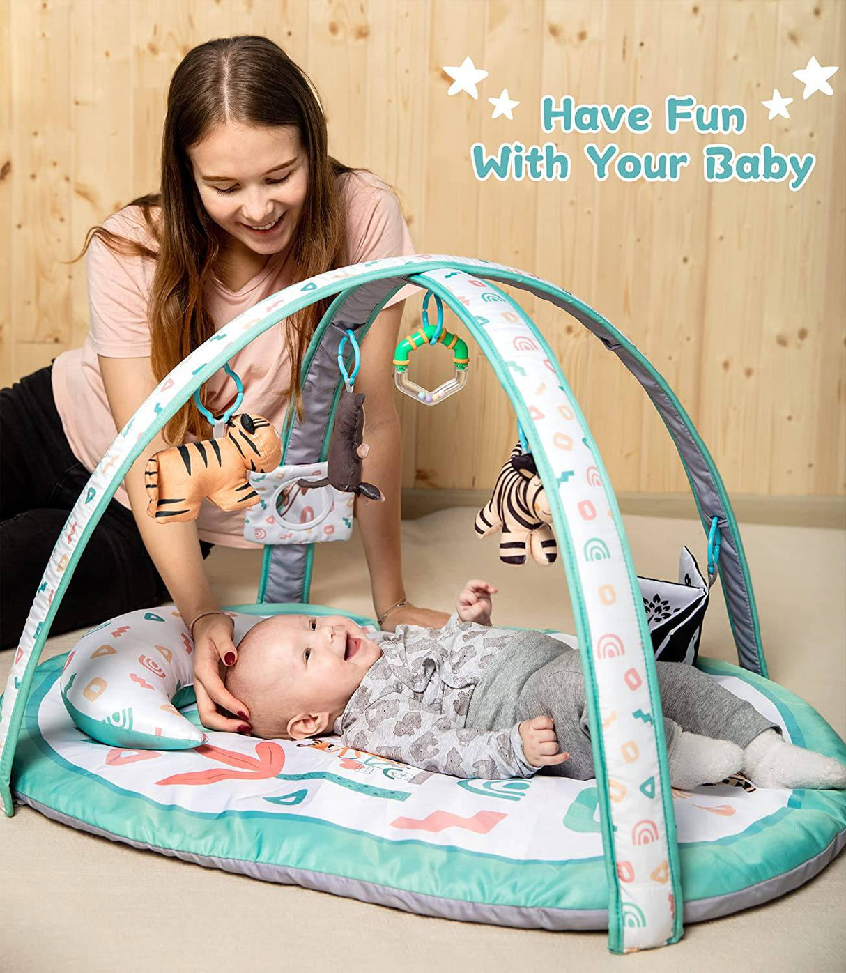 Kompoll Baby Play Gym 7 en 1 Baby Activity Gym Mat 0-12 meses con 2 fundas lavables con 6 juguetes antideslizante Playmat Baby Tummy Time Mat para exploración sensorial temprana y desarrollo de habilidades motoras (blanco) - DIGVICE MX