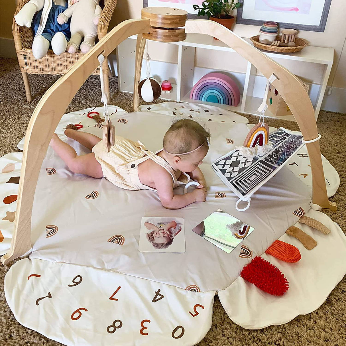 Baby play - Gimnasio de juegos para bebés, tapete de juegos para bebés Gimnasio de desarrollo para bebés basado en etapas y tapetes de juegos para bebés, recién nacidos, con 3 juguetes destacados, almohada y tapete para el tiempo boca abajo - DIGVICE MX