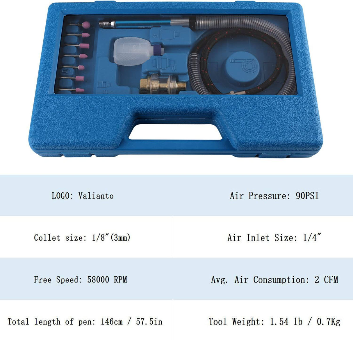 Valianto 1/8" (3 mm) Micro amoladora de aire, amoladora neumática tipo lápiz, velocidad libre de 58000 RPM - DIGVICE MX