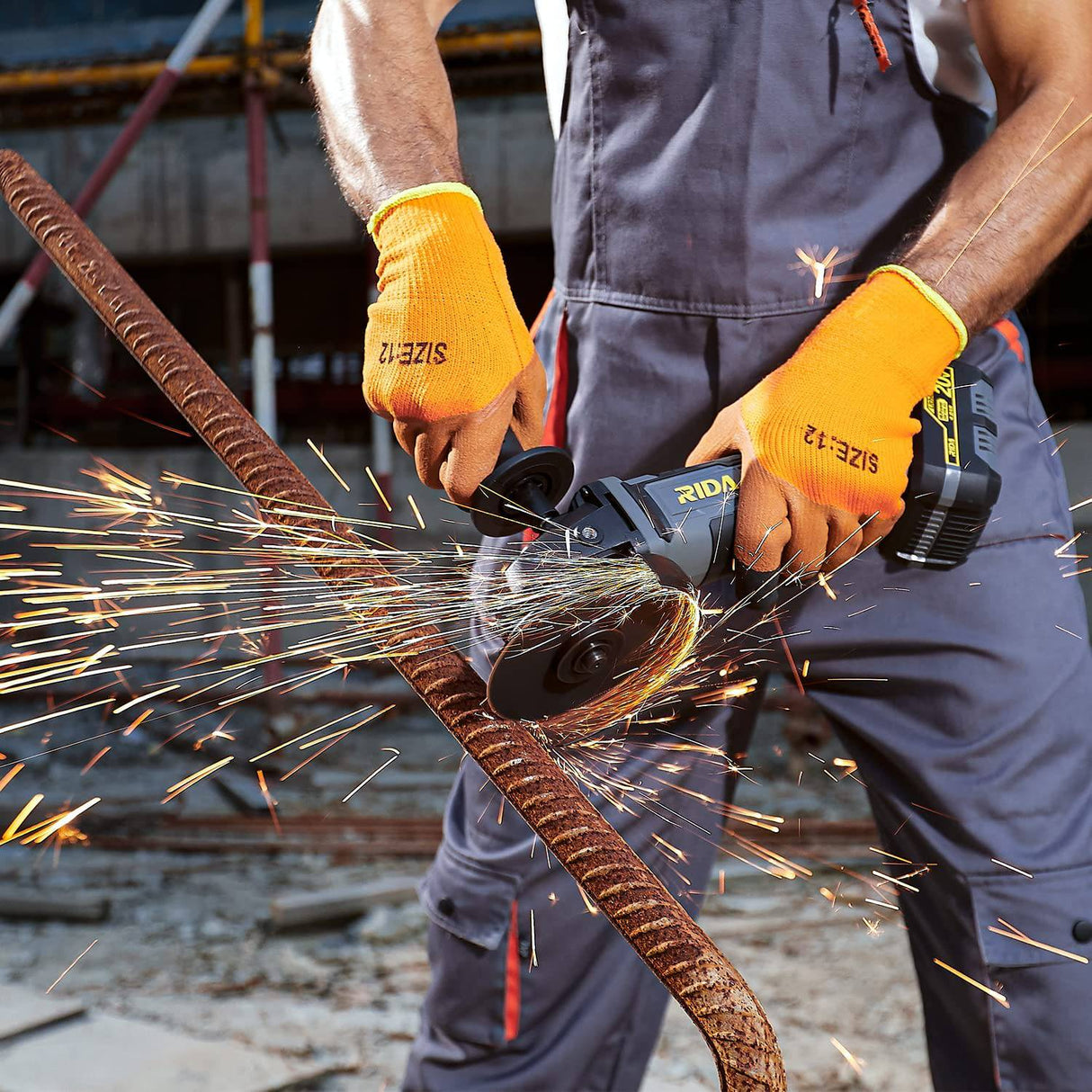 Kit de amoladora angular inalámbrica RIDA, herramienta de corte de 4-1/2 pulgadas, 10000 RPM, 6 opciones de velocidad, batería de 20 V, 4,0 Ah y cargador rápido, mango ajustable para cortar y moler madera y metal - DIGVICE MX