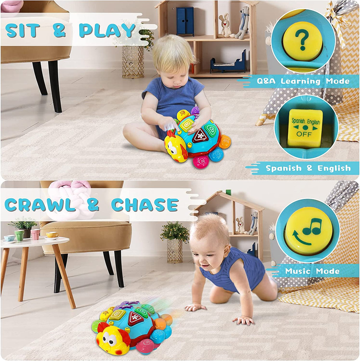 HISTOYE Español Inglés Juguetes para bebés con música ligera Juguete Bilingue -