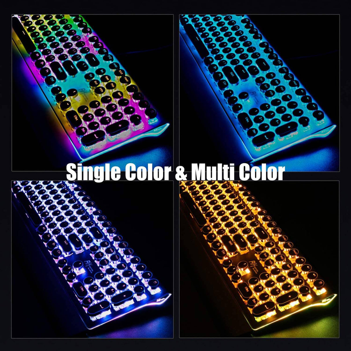 RK ROYAL KLUDGE Teclado mecánico para juegos estilo máquina de escribir con verdadero RGB retroiluminado Reposamuñecas plegable Interruptor azul de 108 teclas Tecla redonda retro - Negro
