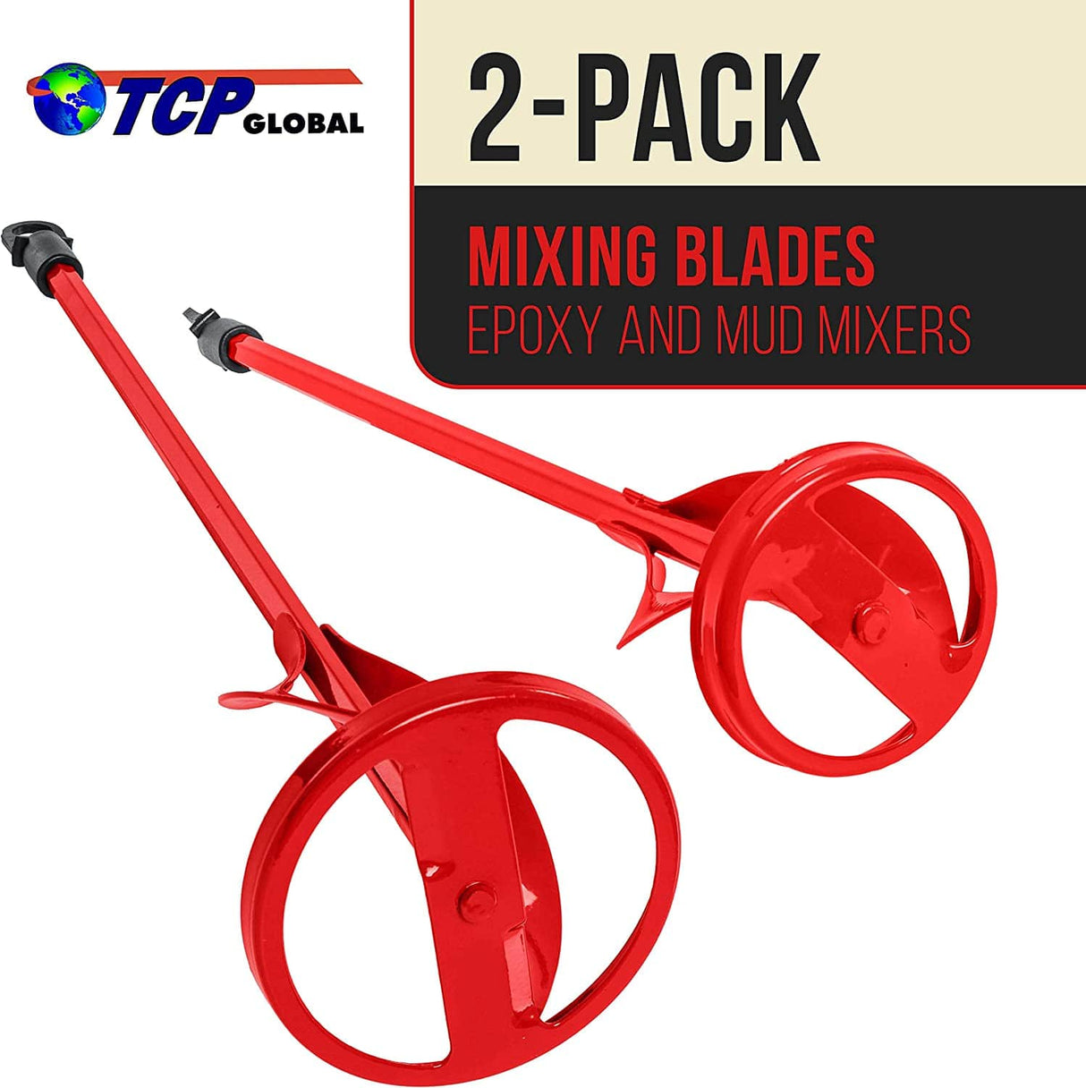 TCP Global Juego de 2 cuchillas mezcladoras de pintura, resina epoxi, lodo y cemento - Herramientas de agitación de taladro eléctrico - Paletas mezcladoras de cinta de 15.5" y 14", ejes de cabeza hexagonal de 3/8" y 5/16" - DIGVICE MX