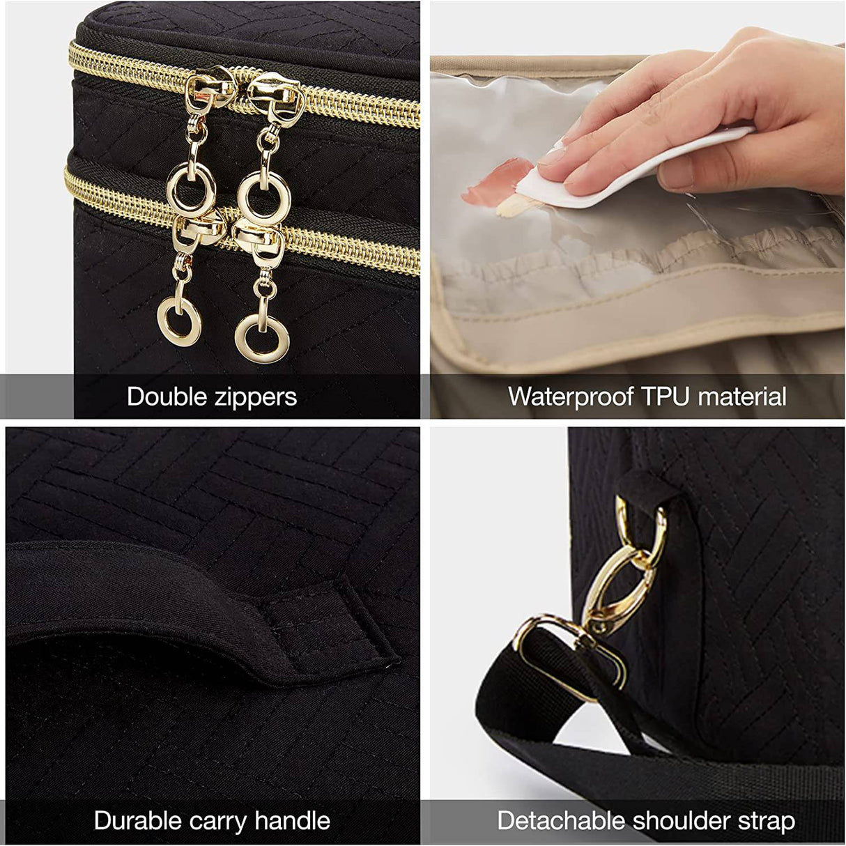 BAGSMART - Bolsa de maquillaje mediana, Organizador de bolsas de maquillaje grande de doble capa cosmética