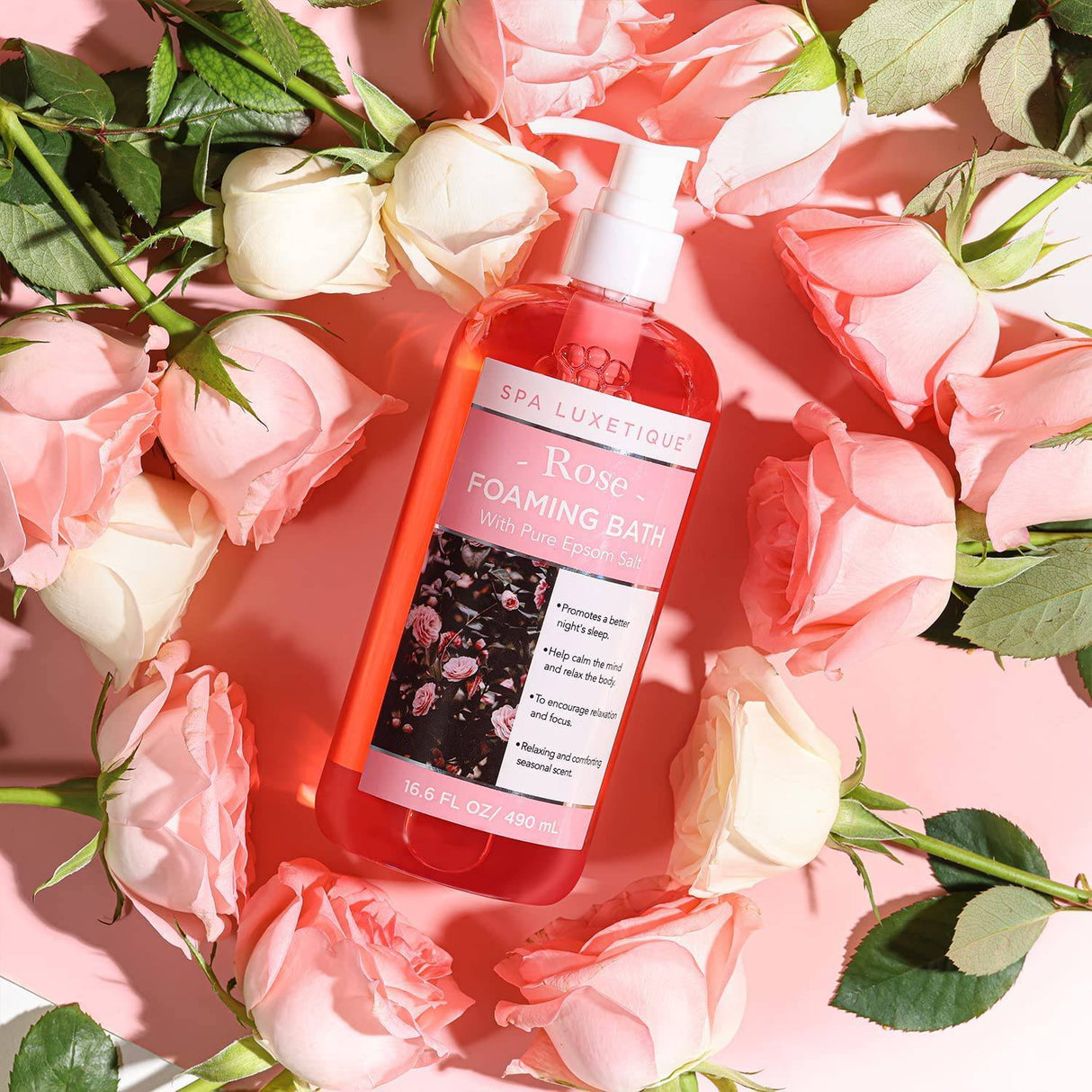 Spa Luxetique - Baño de burbujas con sal pura de Epsom, juegos de baño con aroma a rosa y manzanilla, regalo para el día de la madre, regalos de spa hidratantes y relajantes para mujeres, 33.2 oz (paquete de 2)