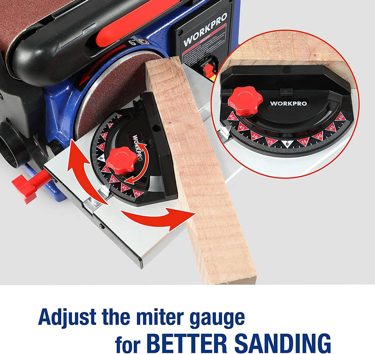 Lijadora de disco de banda WORKPRO, 4 pulg. x 36 pulg. Lijadora de banda y disco de 6 pulg. con 6 piezas de papel de lija, base de hierro fundido para lijar carpintería, decoración de bricolaje - DIGVICE MX