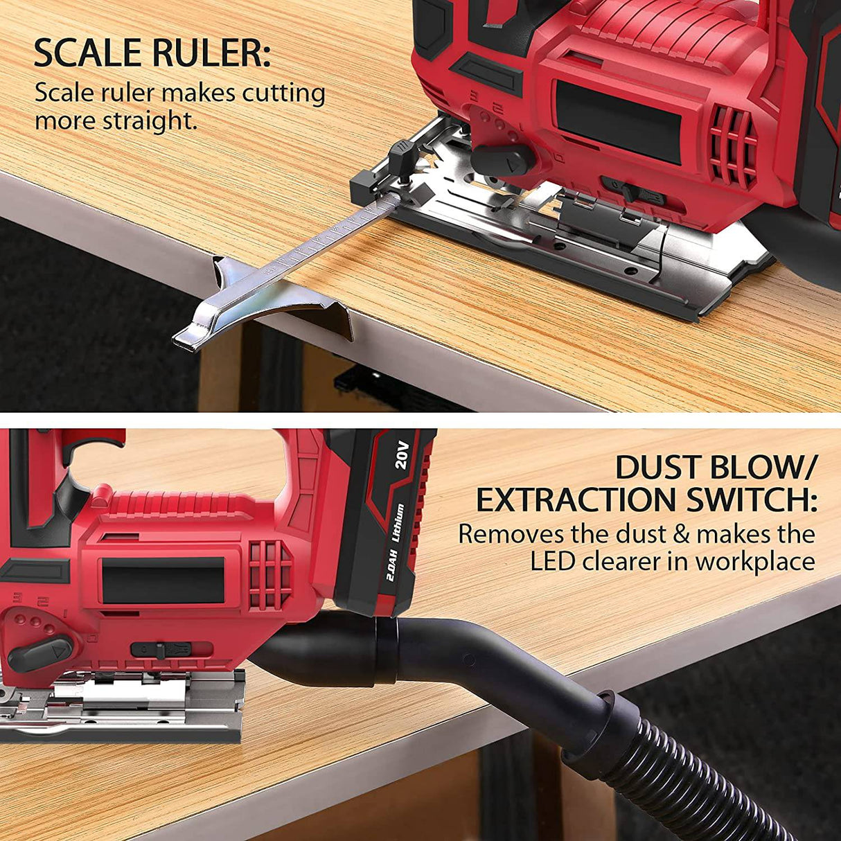 Michark Sierra de calar inalámbrica de 20 V para carpintería con LED, 4 orbitales, velocidad variable, ángulo de bisel de ±45°, 10 hojas, regla de escala, cambio de hoja sin herramientas, batería, bolsa de transporte y cargador rápido incluidos - DIGVICE MX