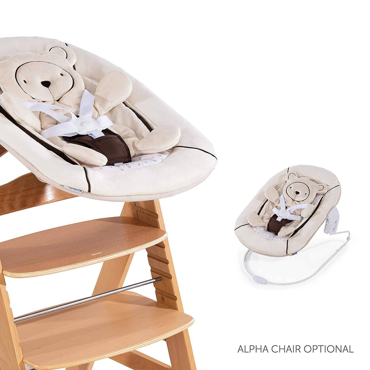 Hauck Alpha Bouncer 2 en 1 Set para recién nacido, Cozy Baby Rocker from Birth, Compatible con Hauck Wooden Grow-Along High Chair Alpha+, Seat Minimizer, Hearts Beige - DIGVICE MX