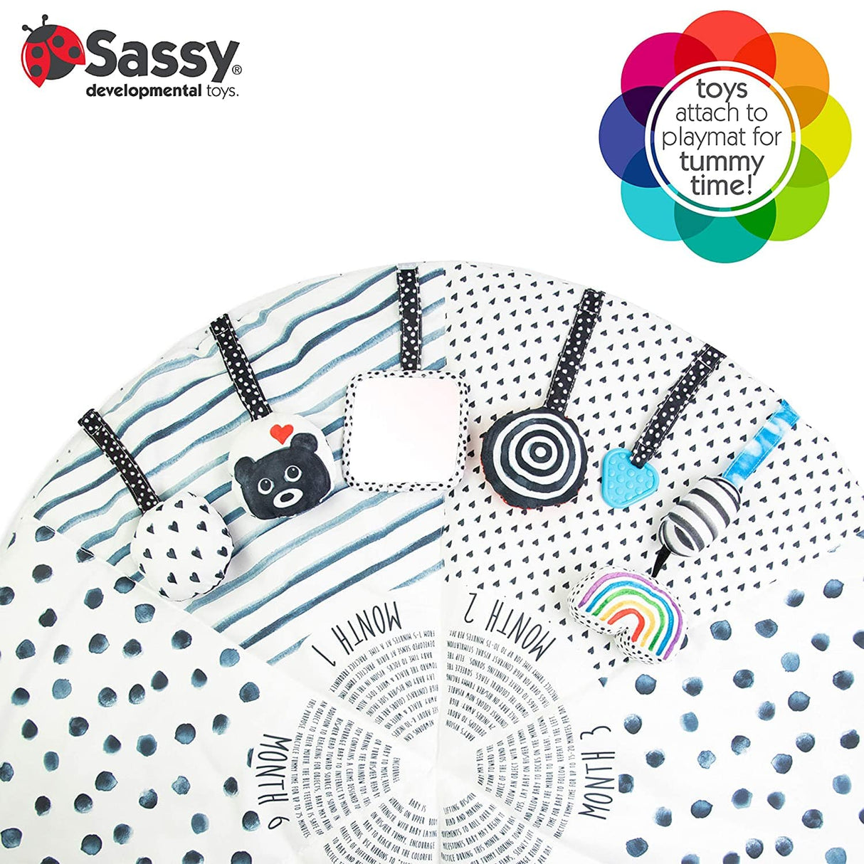 Sassy Stages STEM Developmental Play Gym, Sensory Tummy Time Activity Play Mat con instrucciones integradas, ultra felpa y lavable a máquina para bebés y niños pequeños - DIGVICE MX