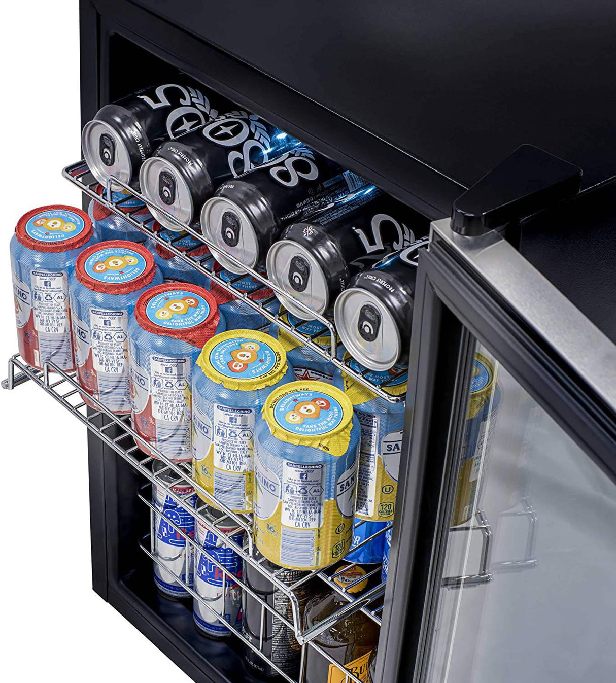 NewAir Refrigerador de bebidas con capacidad para 90 latas - Minibar Refrigerador de cerveza con puerta de vidrio con bisagra derecha - Enfría hasta 34F - AB-850 - Acero inoxidable - DIGVICE MX