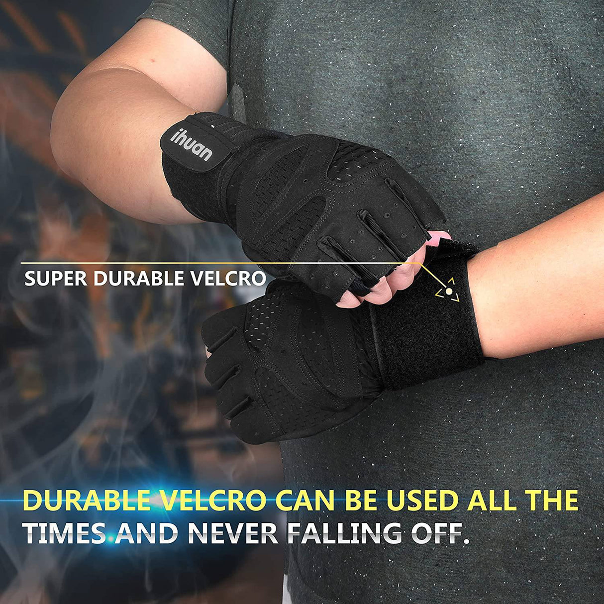 ihuan - Guantes ventilados para levantamiento de pesas, gimnasio, entrenamiento, con muñequera, para hombres y mujeres