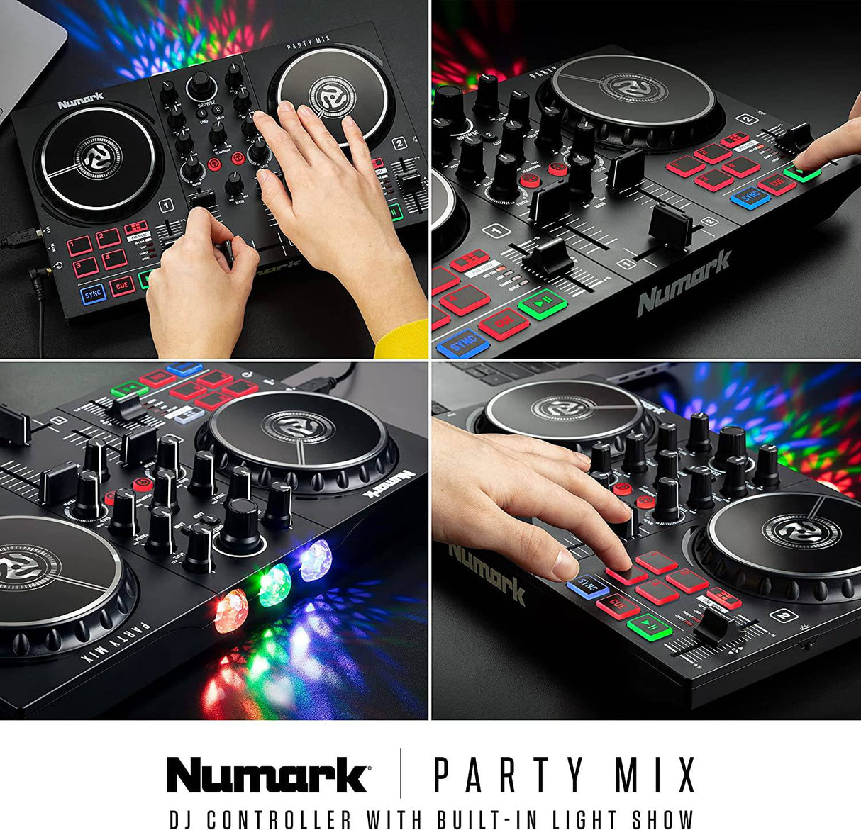 Numark Party Mix II - Controlador de DJ con luces de fiesta, set de DJ con 2 decks, mezclador de DJ, interfaz de audio y conectividad USB + Serato DJ Lite
