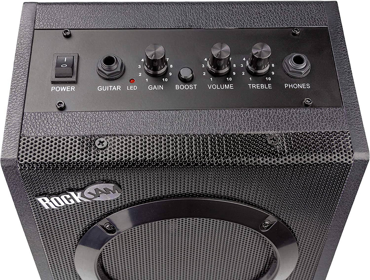 RockJam Superkit de guitarra eléctrica con amplificador de 10 vatios, estuche, púas y lecciones en línea Paquete de 6 cuerdas, derecho, rojo, completo (RJEG03-SK-RD)