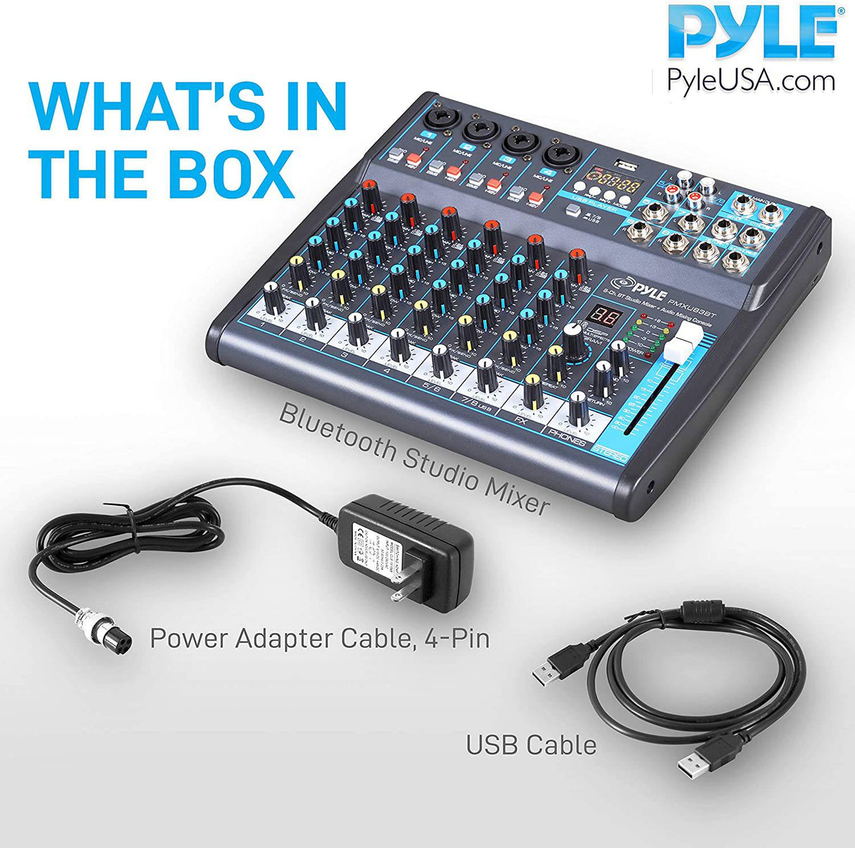 Pyle - Mezclador de audio profesional Placa de sonido Consola Interfaz 8 canales Digital USB Bluetooth MP3 Entrada de computadora 48V Phantom Power Estéreo DJ Studio FX 16Bit DSP Procesador PMXU83BT