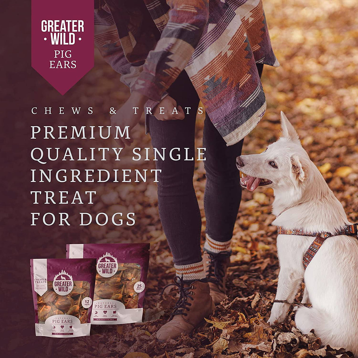 Greater Wild - Orejas de cerdo para perros, golosinas para perros, un solo ingrediente, todo natural, masticables para perros de larga duración para perros grandes y pequeños, 100 % digeribles - DIGVICE MX