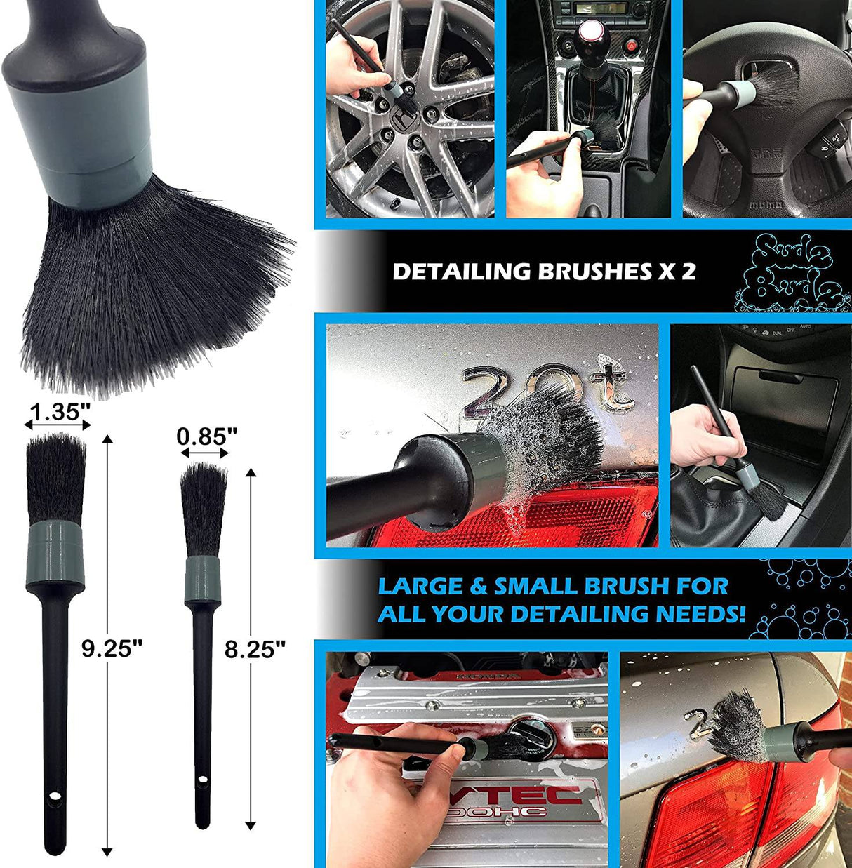 Sudz Budz Premium Kit de lavado de autos de microfibra 8 piezas | Manoplas multiusos para lavado de autos, juego de toallas de microfibra, cepillo para ruedas, juego de cepillos para detalles de autos