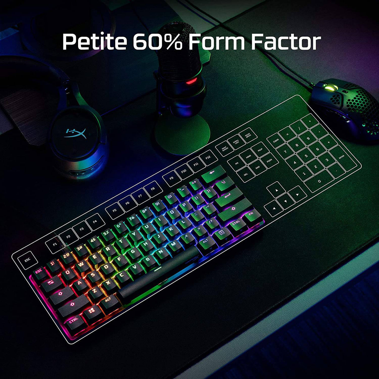 HyperX Alloy Origins 60 - Teclado mecánico para juegos, factor de forma ultracompacto del 60 %, teclas PBT de doble disparo, retroiluminación LED RGB, compatible con el software NGENUITY - Interruptor rojo HyperX lineal