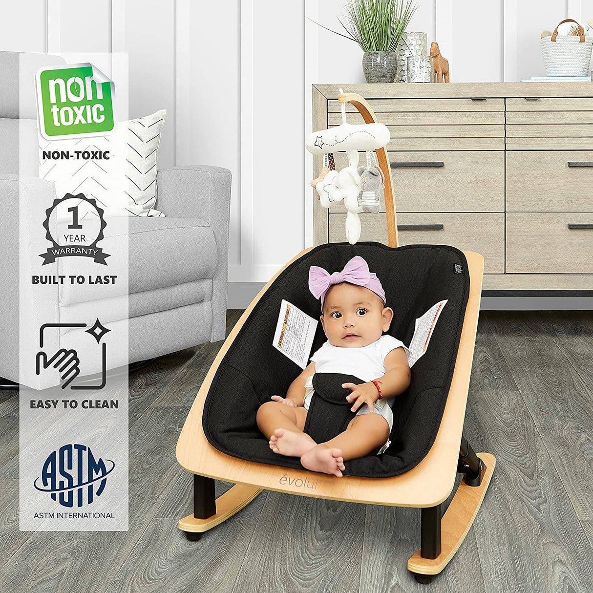 Evolur 2-in-1 Black Tory 2-in-1 Rocker & Chair - DIGVICE MX
