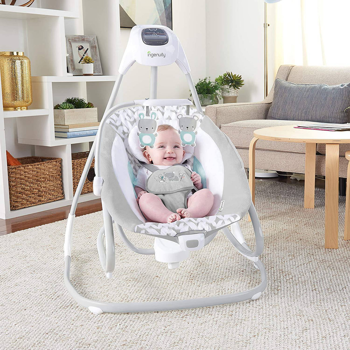 Ingenuity 2-in-1 SimpleComfort Compact Baby Swing & Rocker - Ligero, multidireccional, 6 velocidades, sonidos y vibraciones de la naturaleza - Raylan - DIGVICE MX