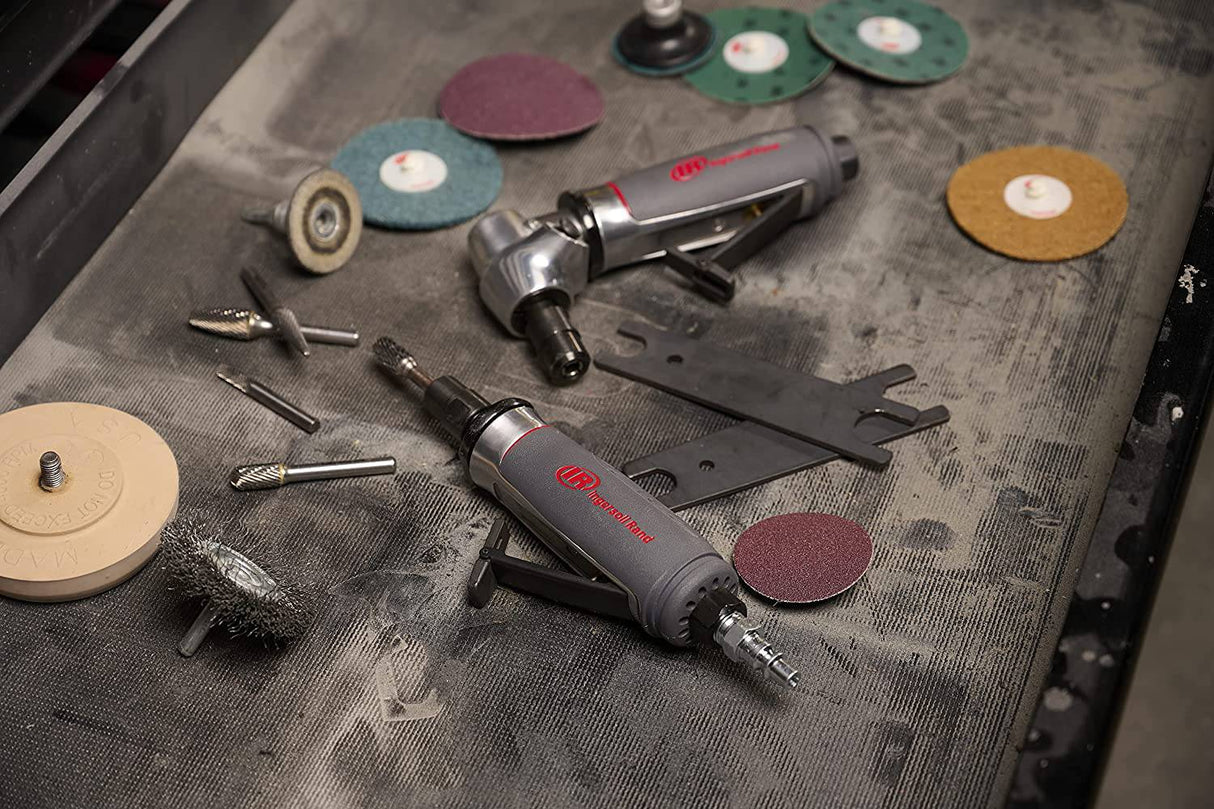 Amoladora neumática Ingersoll Rand 5102MAX: ángulo recto, empuñadura ergonómica, motor de 0,4 HP y 20 000 RPM, herramienta liviana, bloqueo del husillo, gris - DIGVICE MX