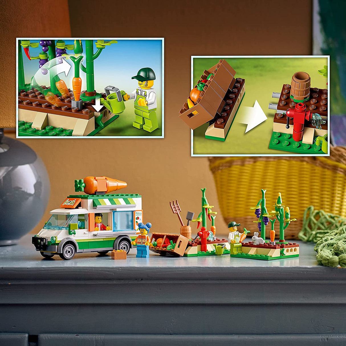 LEGO City Farmers Market Van 60345 Juego de juguetes de construcción para niños, niños y niñas a partir de 5 años Juego de tienda de granja móvil con 3 minifiguras (310 piezas)